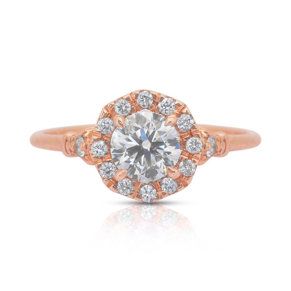 IGI Certified 0.74ct Natural Diamond Ring - 14K Rose Gold Size 7